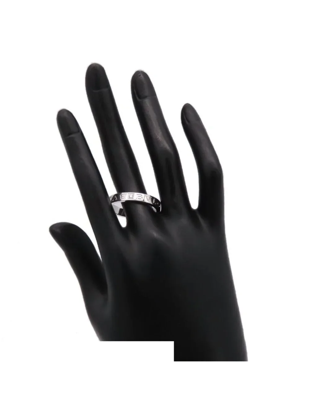 Bvlgari White Gold 18K Diamond Double Logo Ring
